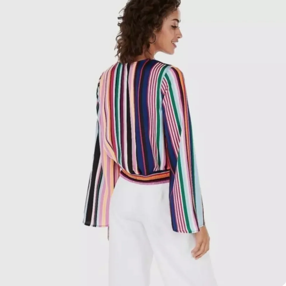 EXPRESS Striped Wrap Blouse - Picture 2 of 16